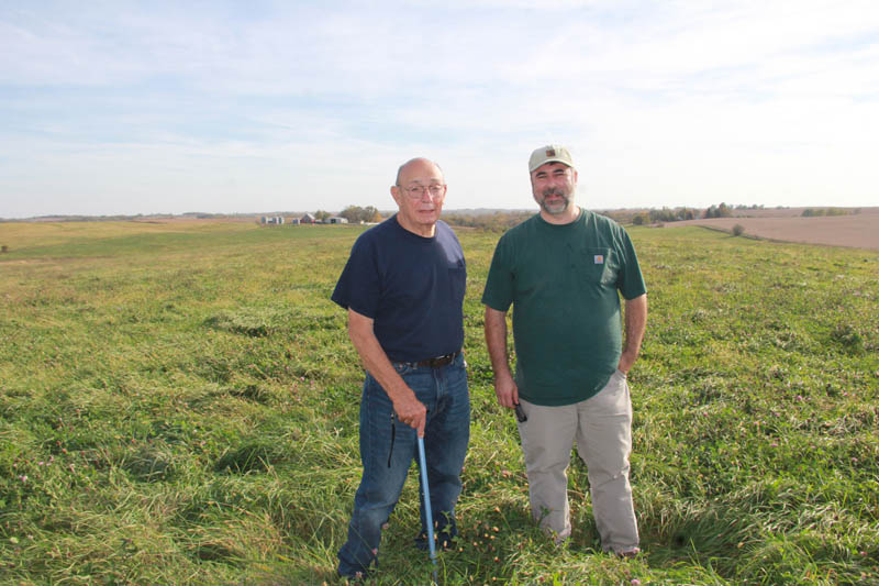 Hollingsworth and Steininger stand at the edge of the 80-acre farm. Peonies will be planted on a rotation basis, 20 acres at a time.