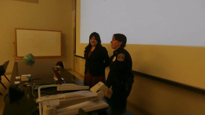 Meghann Kosman and Sarah Kahmann give a presentation on Sexual Assault and Violence Education (SAVE).