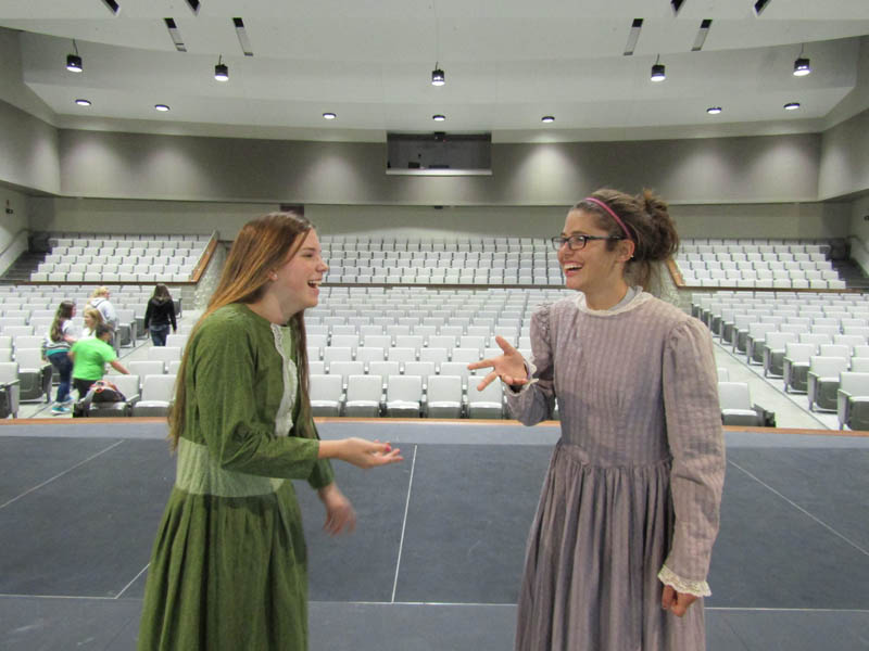Kaia Teale and Lori Wilmes practice for the upcoming musical.
